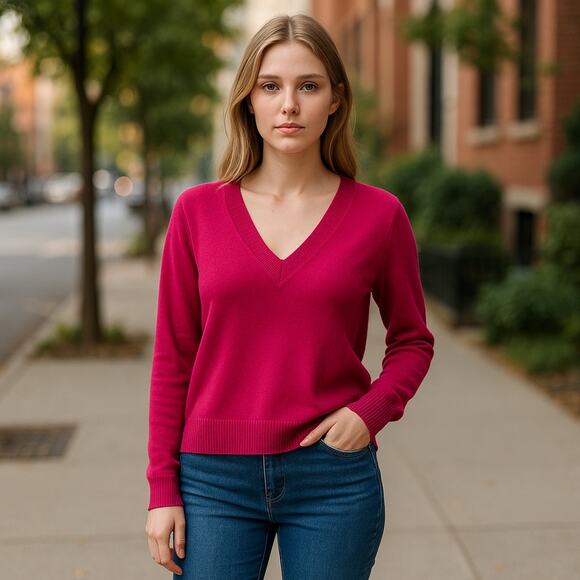 Rachel Zoe Cashmere V Neck Sweater Magenta L - Picture 1 of 5